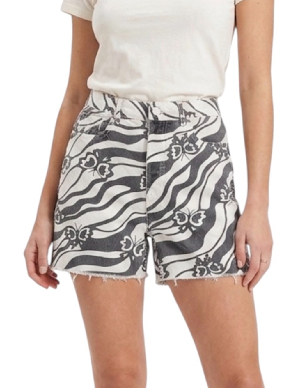 PacSun High Waisted Zebra & Butterfly Print Raw Hem Dad Jean Shorts Size 28